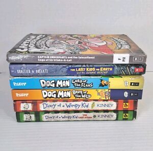 Kids Book Lot Last Kids on Earth Dog Man Captain Underpants Wimpy Kid 6 Books